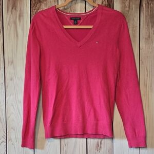 Tommy Hilfiger Classic Berry Pink V-Neck Pullover Sweater Womens Size Medium